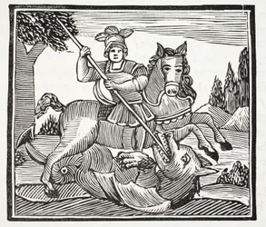 Das Leben und der Tod von St. Georg, dem edlen Champion von England, Illustration aus Chap-books des achtzehnten Jahrhunderts von John Ashton, veröffentlicht 1882