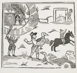 Die verrückten Streiche von Tom Tram, Illustration aus Chap-books des achtzehnten Jahrhunderts von John Ashton, veröffentlicht 1882