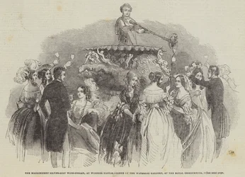 Der prächtige silbervergoldete Weinkühler im Windsor Castle, Szene in der Waterloo-Galerie bei der königlichen Taufe (Gravur)