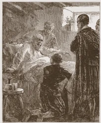 Die letzte Predigt des alten Bundesschließers, Illustration aus The History of Protestantism von James Aitken Wylie, veröffentlicht 1878