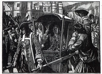 Die Menschen von Edinburgh eskortieren den Herzog von Hamilton zum Holyrood-Palast im Jahr 1706