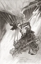 Die Gefahren der Heißluftballonfahrt. Ein Ballon in Schwierigkeiten und kurz vor dem Absturz. Aus The Strand Magazine, veröffentlicht 1896 (Lithografie)