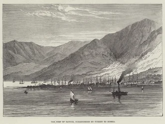 Der Hafen von Batoum, von der Türkei an Russland übergeben (Gravur)