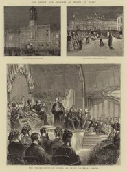 Der Prinz und die Prinzessin von Wales in Derby (Stich)