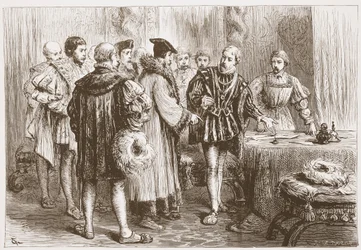 Die protestantischen Fürsten unterzeichnen ihr Bekenntnis, Illustration aus Die Geschichte des Protestantismus von James Aitken Wylie, veröffentlicht 1878
