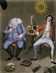 Der solide Genuss von Flasche und Freund, 1774 (Farblithografie mit Gouache erhöht)