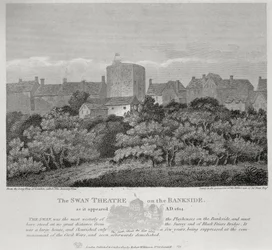 Das Schwanentheater am Bankside, wie es 1614 erschien, veröffentlicht 1809