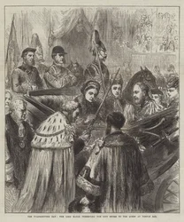 Der Erntedanktag, der Lord Mayor überreicht der Königin das Stadtschwert am Temple Bar