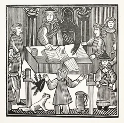 Der gesamte Prozess und die Anklage von Sir John Barleycorn, Knt., Illustration aus Chap-books des achtzehnten Jahrhunderts von John Ashton, veröffentlicht 1882