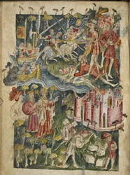 Die Ankunft des Brutus in England, die Tötung der Riesen und der Bau einer Stadt, möglicherweise London