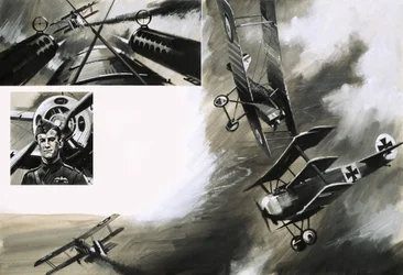 Die Schlacht zwischen britischen SE5s und Werner Voss in seinem Fokker-Dreidecker