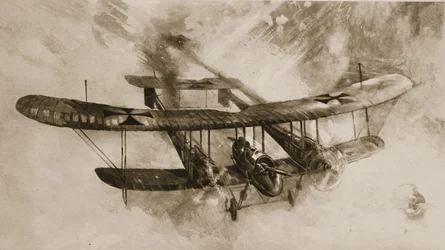 Das Kommen des großen Kampfflugzeugs: das doppelt so große deutsche Doppeldeckerflugzeug, das britische Flieger bekämpft haben, aus The Illustrated War News