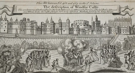 Die Beschreibung von Windsor Castle, Illustration aus Acts and Monuments von John Foxe, neunte Ausgabe, veröffentlicht 1684