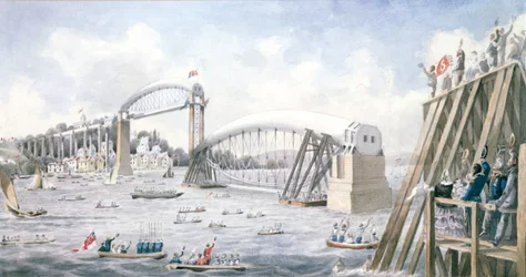Das Schwimmen des letzten Spannfelds der Royal Albert Bridge, Saltash