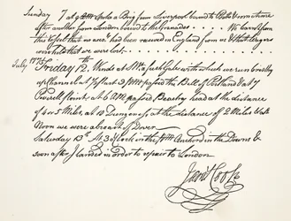 Die Handschrift von James Cook, Juli 1771