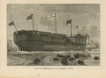 Der Stapellauf der deutschen Panzerschiff-Fregatte Deutschland