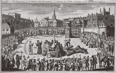 Das Martyrium von Dr. Ridley und Mr. Latimer in Oxford, Dr. Smith predigt zur Zeit ihres Leidens, Illustration aus 
