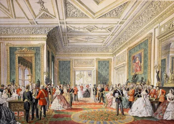 Die Unterzeichnung der Heiratsurkunde, aus Ein Gedenkbuch zur Hochzeit von Edward VII. und Alexandra von Dänemark, veröffentlicht 1864