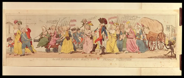 Die Frauen von Les Halles bringen Ludwig XVI. (1754-93) von Versailles, veröffentlicht von S.W. Fores, 1789