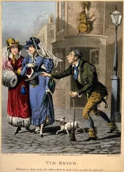 Tim Besom - macht einen klaren Weg für andere, damit er einen Pfad für sich selbst freimachen kann. Graviert von G. Hunt, veröffentlicht von Thos. McLean, London, 1827 (handkolorierte Gravur)