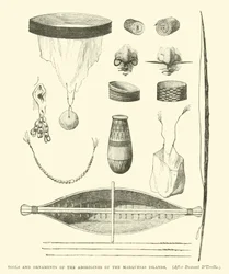 Werkzeuge und Ornamente der Ureinwohner der Marquesas-Inseln, nach Dumont D