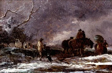 Reisende im Schneesturm