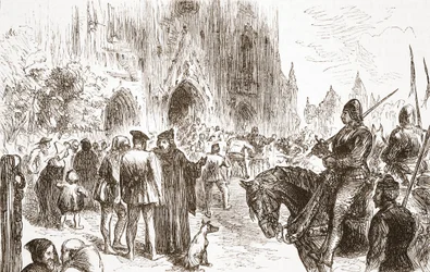 Prozess gegen Jerome: Warten auf das Urteil, Illustration aus Die Geschichte des Protestantismus von James Aitken Wylie, veröffentlicht 1878