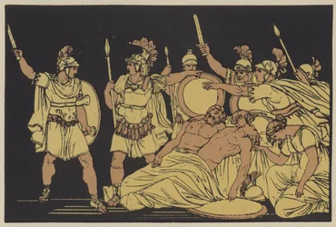 Turnus über den Leichen von Almo und Galaesus