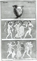 Zwei Szenen von einer etruskischen Vase (Gravur)