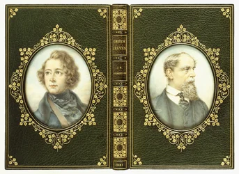 Obere und untere Einbände, mit zwei ovalen Porträts von Charles Dickens