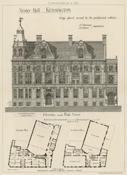 Vestry Hall, Kensington, Entwurf, der vom professionellen Schiedsrichter den zweiten Platz erhielt