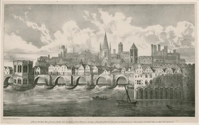 Ansicht der alten London Bridge zur Zeit von König Heinrich VII., circa 1500