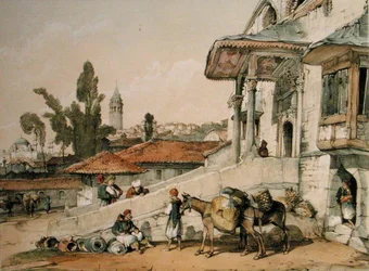 Ansicht des Bezirks Galata, frühe 1800er Jahre (Feder und Tinte auf Papier)