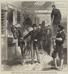 Reise des Prinzen von Wales nach Indien, Übung der Pferde des Prinzen von Wales an Bord der HMS Serapis (Stich)