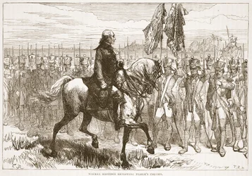 Warren Hastings überprüft Pearses Kolonne, Illustration aus Cassells Illustrierter Geschichte Indiens von James Grant, veröffentlicht 1879