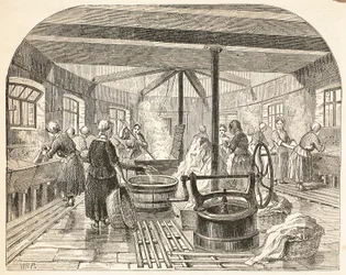Waschhaus im Brixton-Gefängnis, Illustration aus The Criminal Prisons of London and Scenes from Prison Life von Henry Mayhew und John Binny, veröffentlicht 1862