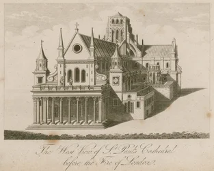 Westansicht der St. Pauls Kathedrale, vor dem Großen Brand von London