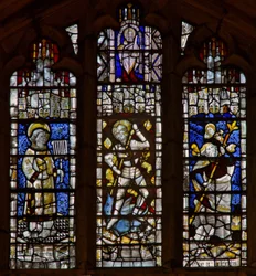 Westfenster mit Darstellung von St. Christophorus, St. Georg, St. Laurentius
