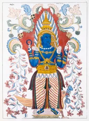 Wiebesana Dewa Raja, die vier Hügelwächter, aus Die Geschichte und Lehre des Buddhismus von Edward Upham, 1829