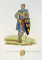 William de Longuespee, 3. Earl of Salisbury (gest. 1226) 1224, graviert von W. Maddocks, aus Ancient Armour von Samuel Rush Meyrick, 1824