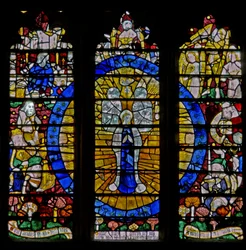 Fenster N5 mit dem Nordquerhausfenster: die Himmelfahrt der Jungfrau und andere Szenen