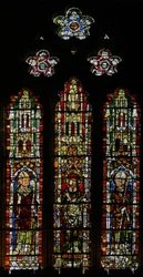Fenster S3 mit St. Brictius, St. Ambrosius und St. Wulfstan(?)