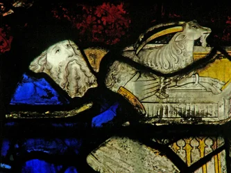 Fenster S3 mit der Geschichte von Noahs Arche: Noahs Opfer