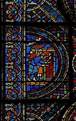 Fenster n7, Szene aus dem Leben von St. Thomas Becket: Ritter an der Tür von Canterbury