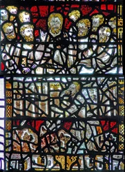 Fenster w3, Das letzte Abendmahl darstellend - ungewöhnlich, Judas ist im Vordergrund