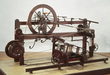 Nachbildung der von Samuel Crompton (1753-1827) um 1772-79 erfundenen Spinnmaschine Spinning Mule