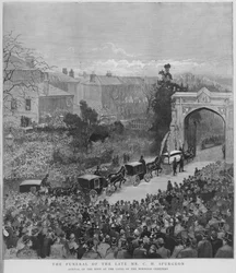 Trauerzug, der den Leichnam des englischen Baptistenpredigers Charles Haddon Spurgeon zum Norwood Cemetery in London bringt
