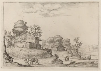 Ländliche Landschaft mit Bauern und Pferden
