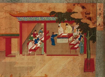 Eine Gruppe von Schreibern, die das Tao te king kopieren und dem Kaiser präsentieren