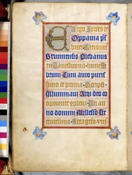 Vollseite: Gerahmter Text mit verschlungener Initiale 